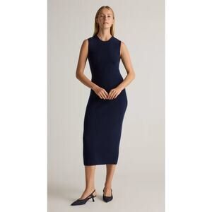 Quince Mongolian Cashmere Sleeveless Midi Sweater Dress True Navy Size L